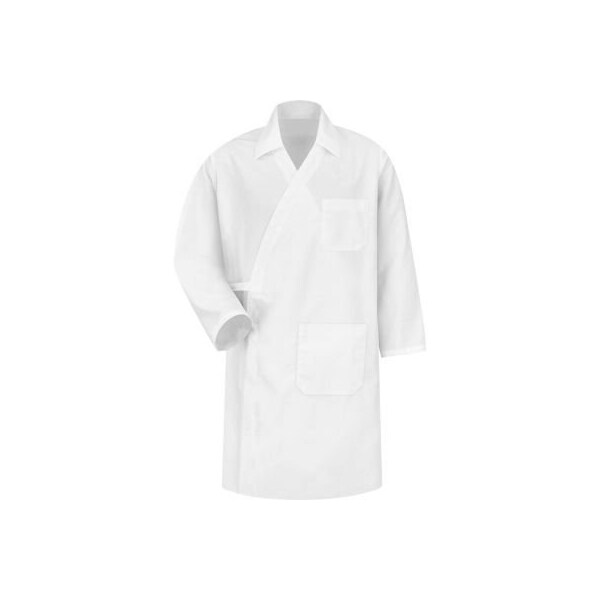 Red Kap Collarless Butcher Wrap W/Interior Pockets, White, Polyester/Combed Cotton, XL